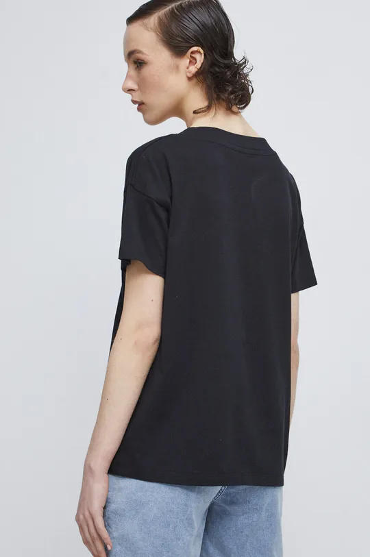 T-shirt bawełniany damski kolor czarny 100 % Bawełna