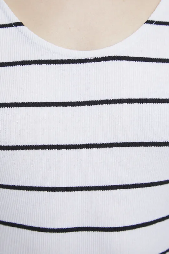 T-shirt bawełniany damski prążkowany z domieszką elastanu kolor biały