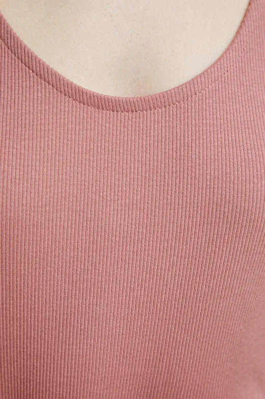 T-shirt bawełniany damski prążkowany z domieszką elastanu kolor różowy Damski