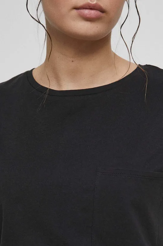 T-shirt bawełniany damski gładki kolor czarny