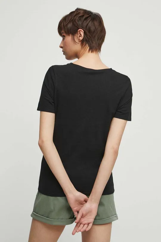 T-shirt bawełniany damski gładki kolor czarny 100 % Bawełna
