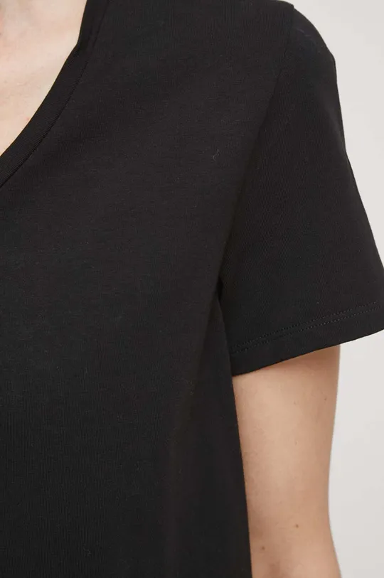 T-shirt bawełniany damski gładki z domieszką elastanu  kolor czarny Damski