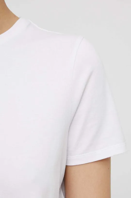 T-shirt bawełniany damski gładki z domieszką elastanu kolor biały Damski
