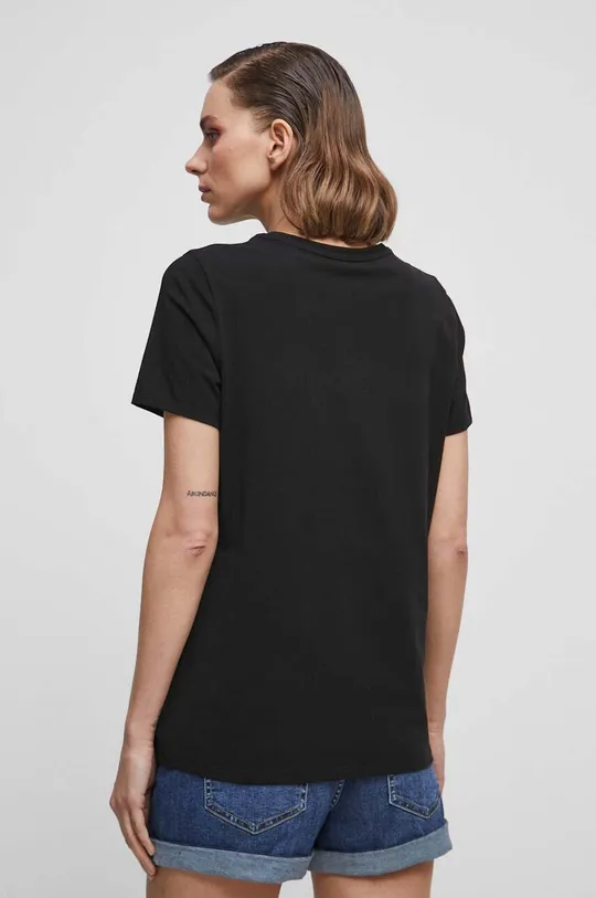 T-shirt bawełniany damski gładki z domieszką elastanu kolor czarny 95 % Bawełna, 5 % Elastan