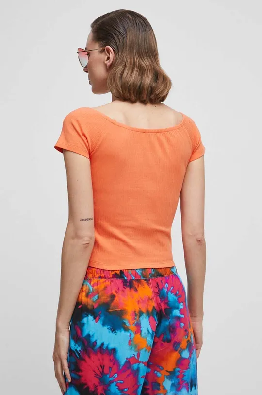 T-shirt bawełniany damskie prążkowany z domieszką elastanu kolor pomarańczowy 95 % Bawełna, 5 % Elastan