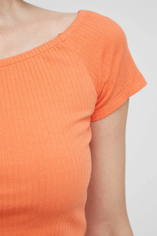 T-shirt bawełniany damskie prążkowany z domieszką elastanu kolor pomarańczowy