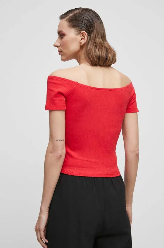 T-shirt bawełniany damskie prążkowany z domieszką elastanu kolor czerwony 95 % Bawełna, 5 % Elastan