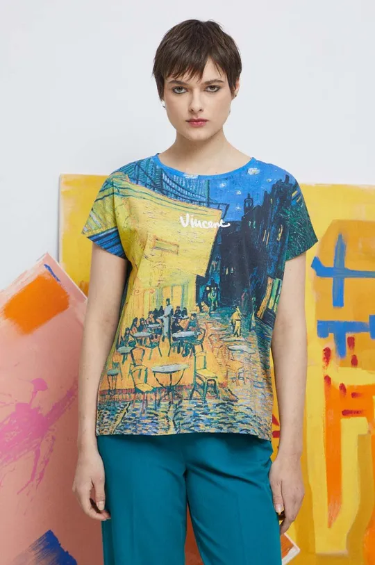 granatowy T-shirt bawełniany damski Eviva L'arte kolor granatowy Damski