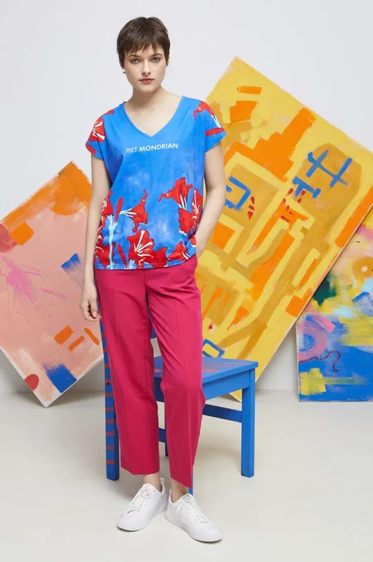 T-shirt bawełniany damski Eviva L'arte kolor niebieski niebieski