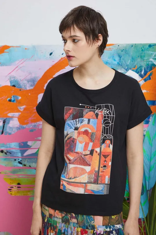 T-shirt bawełniany damski Eviva L'arte kolor czarny czarny