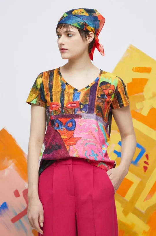 multicolor T-shirt bawełniany damski Eviva L'arte kolor multicolor Damski