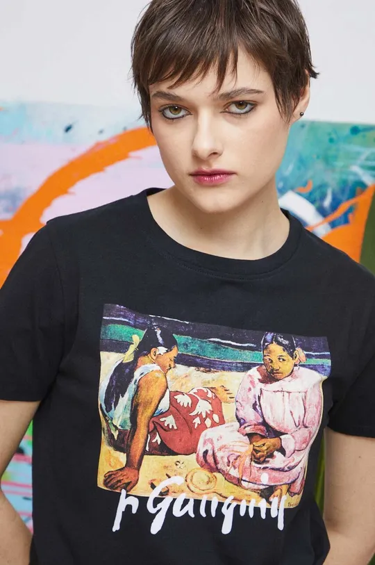 czarny T-shirt bawełniany damski z domieszką elastanu Eviva L'arte kolor czarny