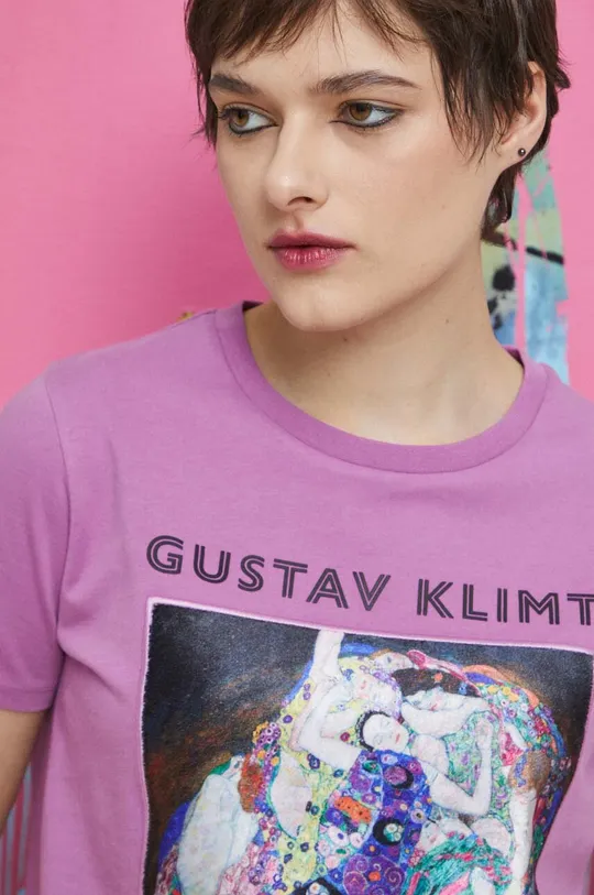 winogronowy T-shirt bawełniany damski Eviva L'arte kolor fioletowy