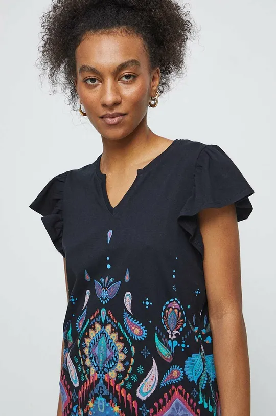 czarny T-shirt bawełniany damski z nadrukiem kolor czarny Damski