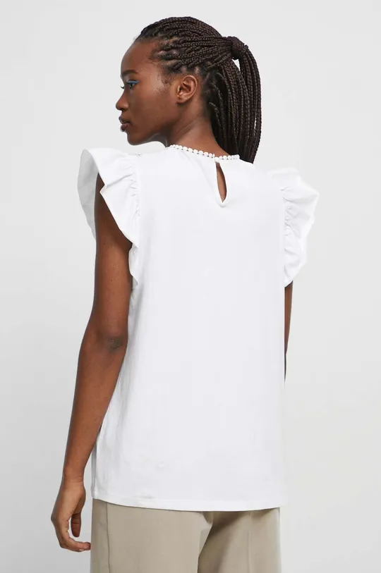 Odzież T-shirt bawełniany damski z koronkową wstawką kolor biały RS23.TSD307 biały