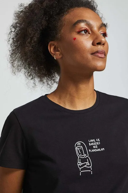 czarny T-shirt bawełniany damski z domieszką elastanu by Michalina Tańska kolor czarny Damski