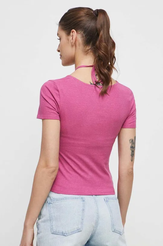 T-shirt damski prążkowany kolor fioletowy 60 % Bawełna, 35 % Wiskoza, 5 % Elastan