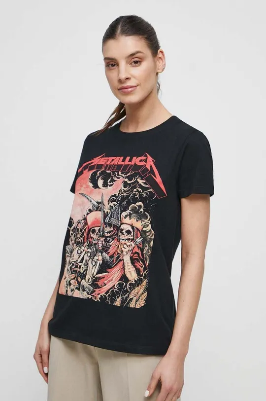 czarny T-shirt bawełniany damski Metallica kolor czarny