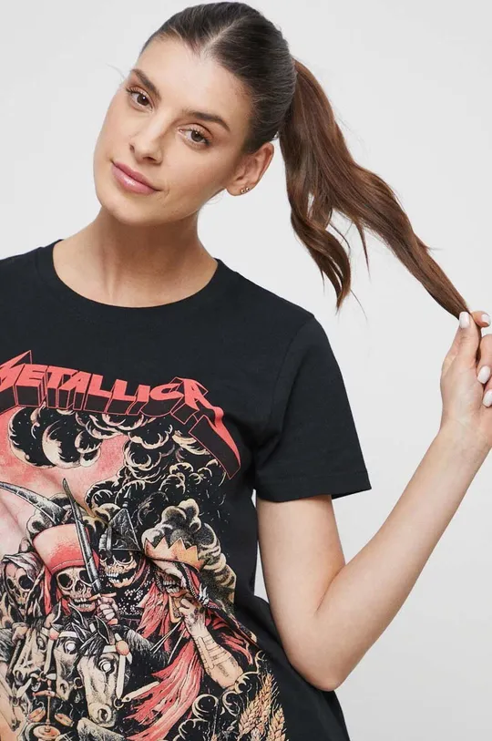 T-shirt bawełniany damski Metallica kolor czarny Damski