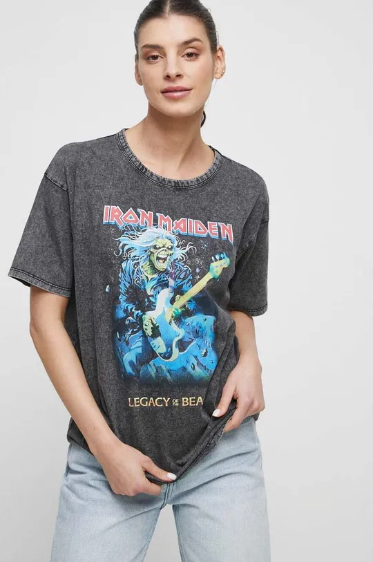 T-shirt bawełniany damski Iron Maiden kolor szary grafitowy
