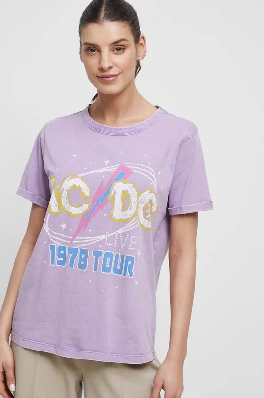 fioletowy T-shirt bawełniany damski AC/DC kolor fioletowy