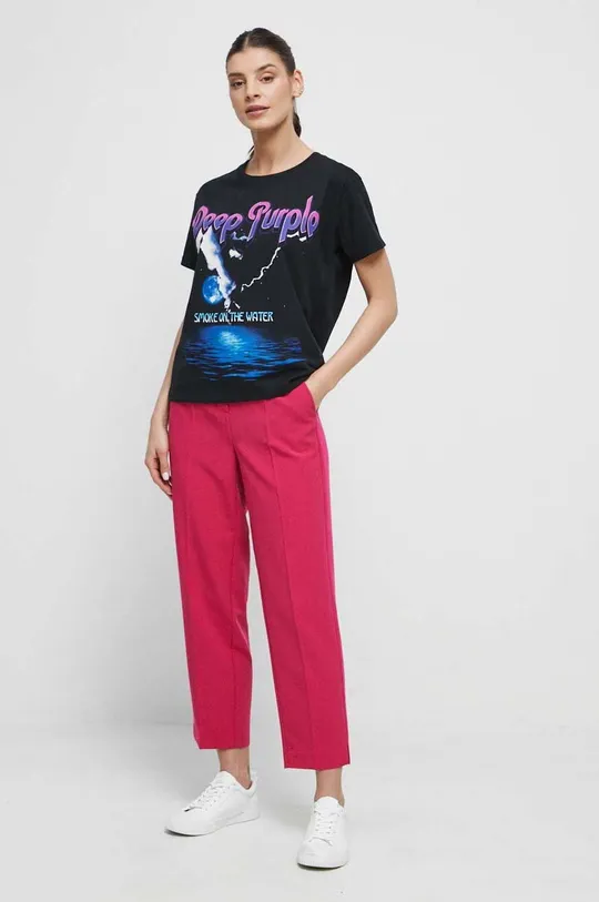 T-shirt bawełniany damski Deep Purple kolor czarny czarny