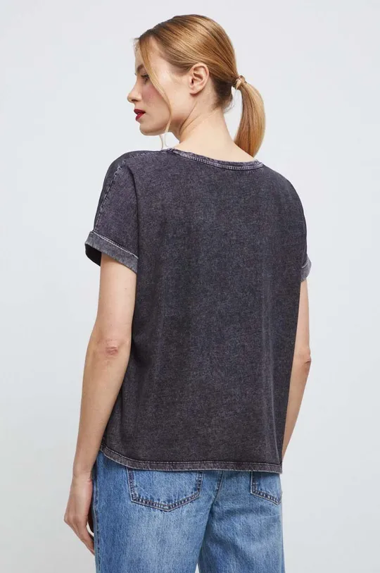 T-shirt bawełniany damski z kieszonką kolor szary 100 % Bawełna