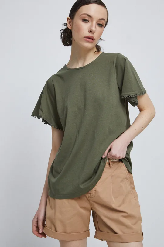 Bavlněné tričko dámské zelená barva  100 % Bavlna