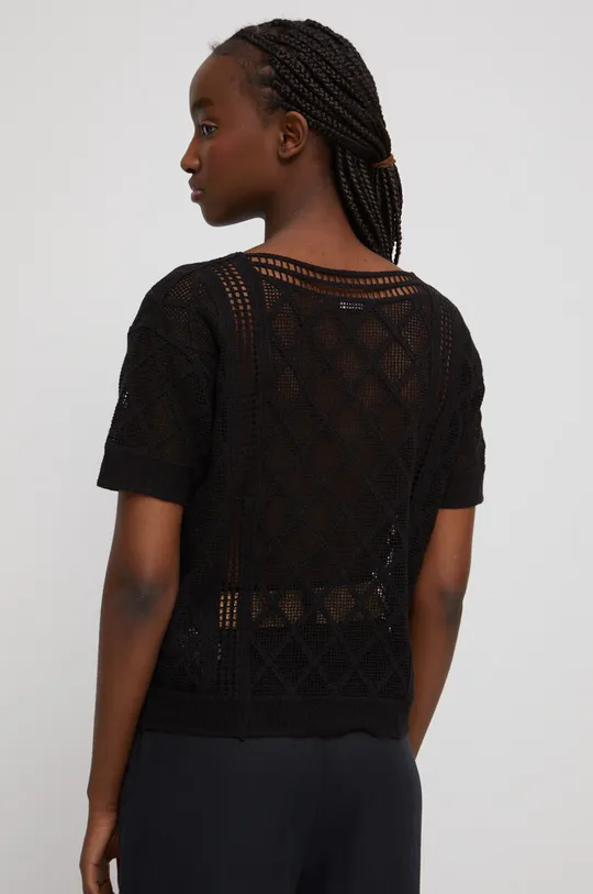 T-shirt bawełniany damski ażurowy kolor czarny 100 % Bawełna
