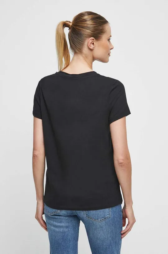 T-shirt bawełniany damski z nadrukiem z domieszką elastanu kolor czarny 95 % Bawełna, 5 % Elastan