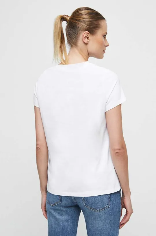 T-shirt bawełniany damski z nadrukiem z domieszką elastanu kolor biały 95 % Bawełna, 5 % Elastan