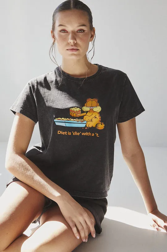 szary T-shirt bawełniany damski Garfield kolor szary Damski