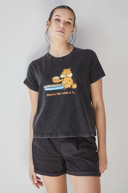 szary T-shirt bawełniany damski Garfield kolor szary