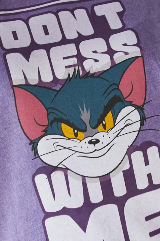T-shirt bawełniany damski Tom and Jerry kolor fioletowy Damski
