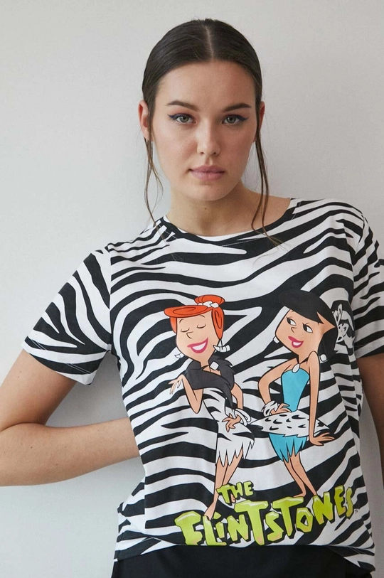 biały T-shirt bawełniany damski The Flintstones kolor biały