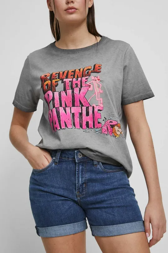 szary T-shirt bawełniany damski Revenge of the Pink Panther kolor szary