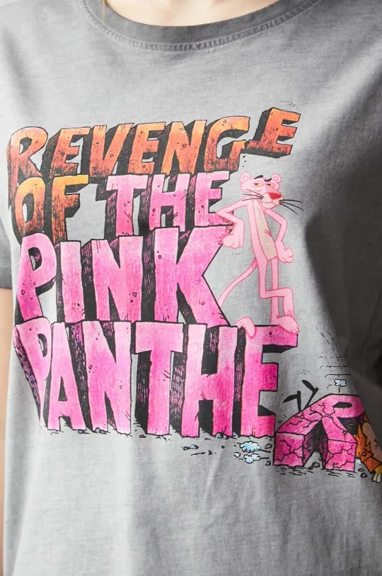T-shirt bawełniany damski Revenge of the Pink Panther kolor szary