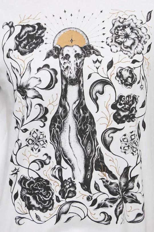 T-shirt bawełniany damski Tattoo Art by Katarzyna Załęska - Alanama Starflame, kolor biały Damski