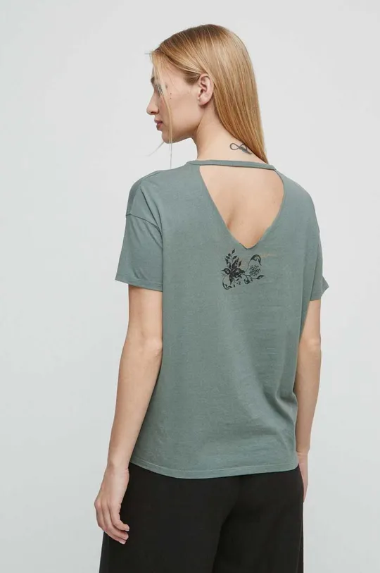 T-shirt bawełniany damski Tattoo Art by Katarzyna Załęska - Alanama Starflame, kolor zielony 100 % Bawełna