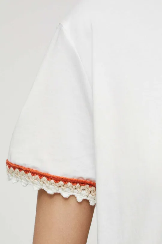T-shirt bawełniany damski gładki z domieszką elastanu kolor biały Damski
