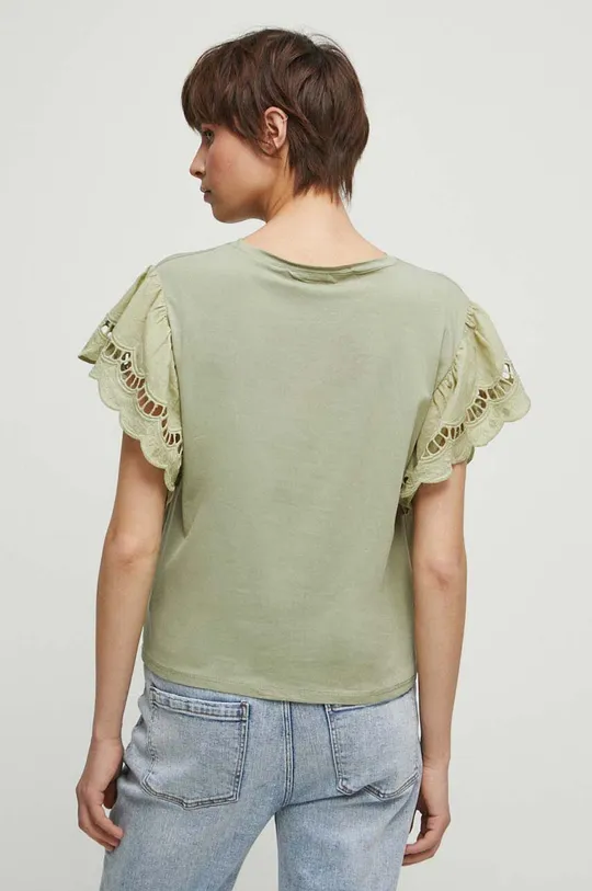 T-shirt bawełniany damski gładki z domieszką elastanu kolor zielony Materiał 1: 100 % Bawełna, Materiał 2: 95 % Bawełna, 5 % Elastan