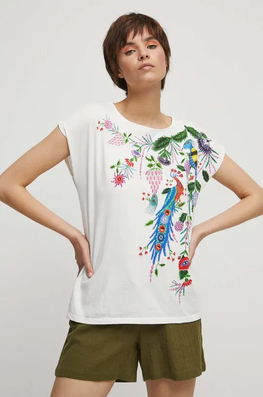T-shirt bawełniany damski Maria Prymachenko x Medicine kolor beżowy kremowy
