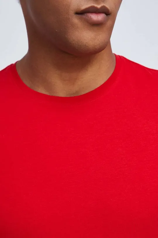 T-shirt bawełniany męski gładki z domieszką elastanu kolor czerwony Męski