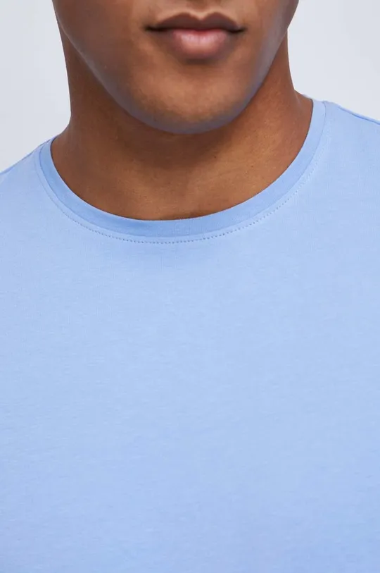 T-shirt bawełniany męski gładki z domieszką elastanu kolor niebieski