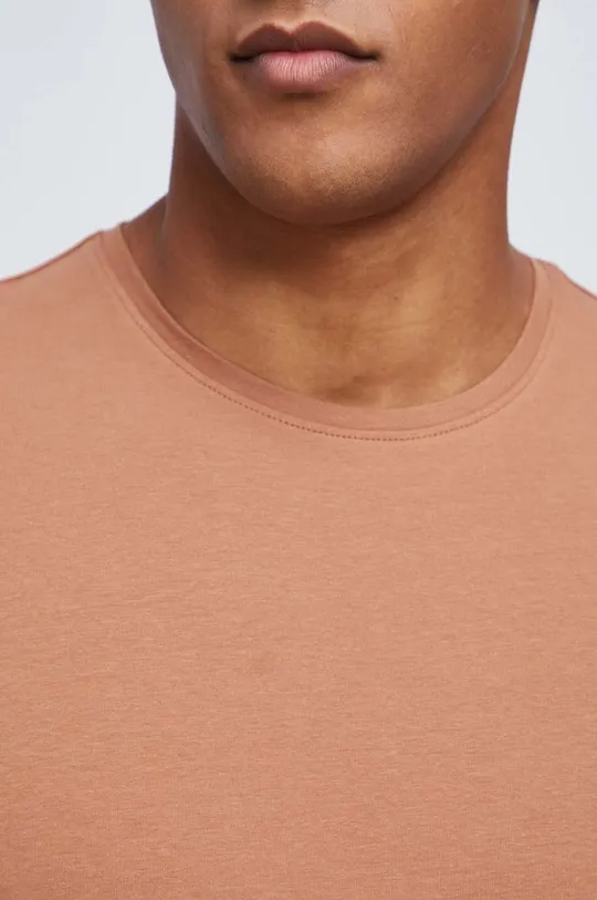 T-shirt bawełniany męski gładki z domieszką elastanu kolor brązowy Męski