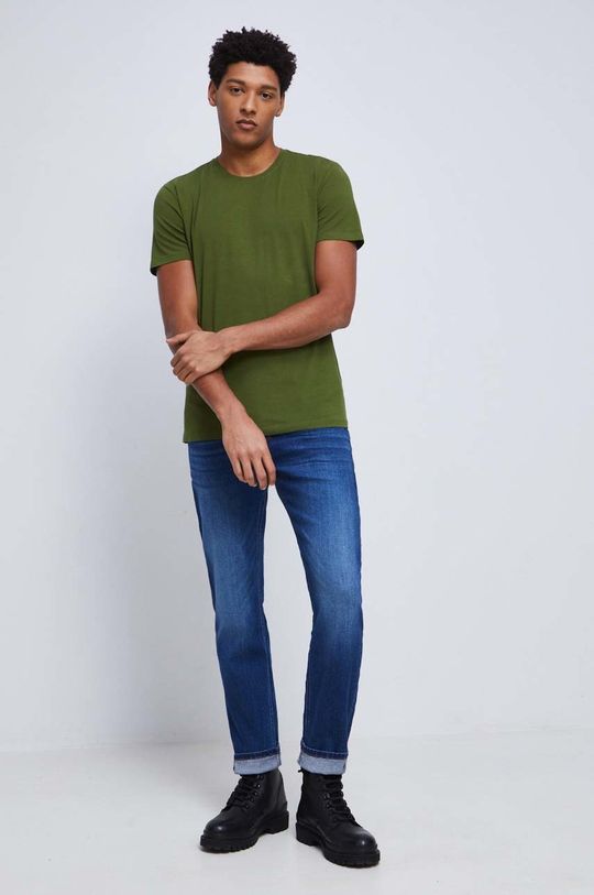 T-shirt męski gładki kolor zielony oliwkowy