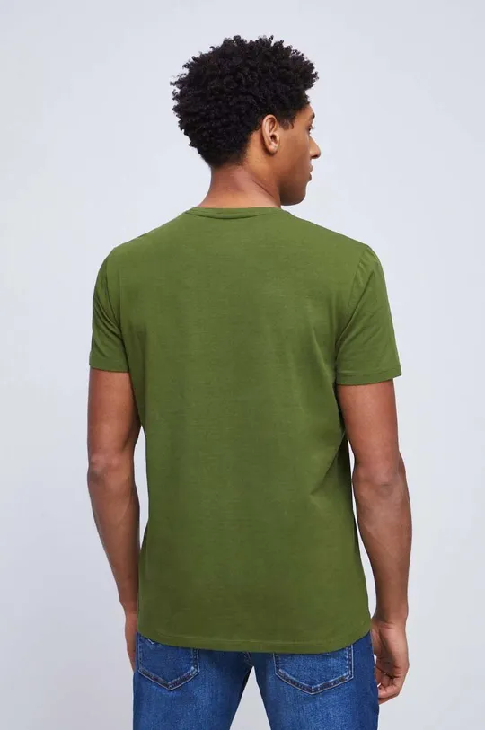 T-shirt bawełniany męski gładki z domieszką elastanu kolor zielony 95 % Bawełna, 5 % Elastan