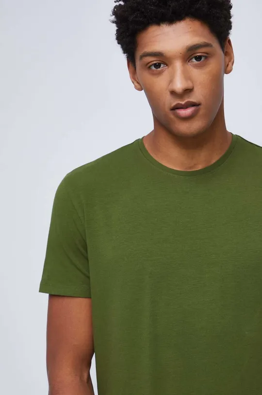 zielony T-shirt bawełniany męski gładki z domieszką elastanu kolor zielony
