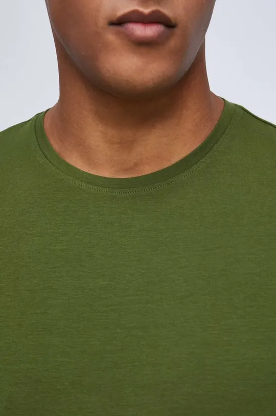 T-shirt bawełniany męski gładki z domieszką elastanu kolor zielony Męski
