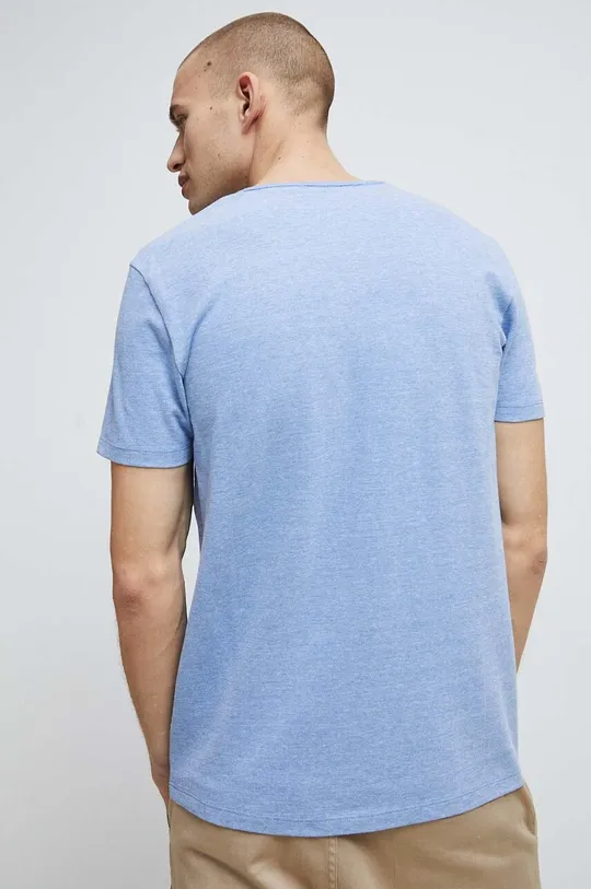 T-shirt bawełniany męski z ozdobnymi guzikami z domieszką elastanu kolor niebieski 98 % Bawełna, 2 % Elastan